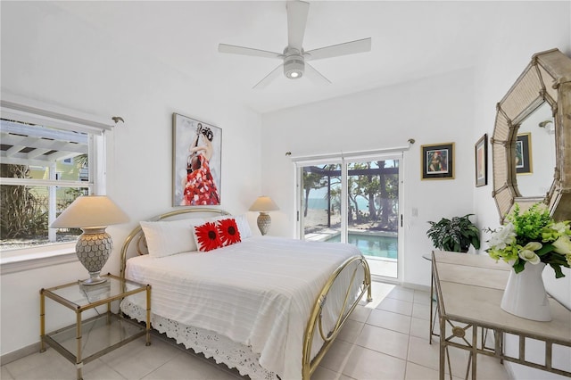 8500 Manasota Key Rd, Englewood, FL 34223 - bedroom featuring access to outside, light tile patterned flooring, and a ceiling fan