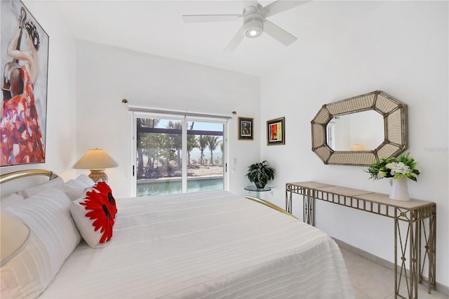 8500 Manasota Key Rd, Englewood, FL 34223 - tiled bedroom with access to outside and ceiling fan