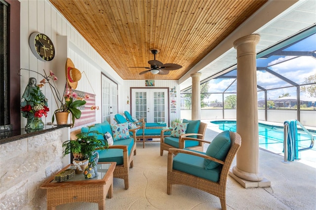 209 Fairway Rd, Rotonda West, FL 33947 - sunroom / solarium with french doors, ceiling fan, an outdoor hangout area, and healthy amount of natural light