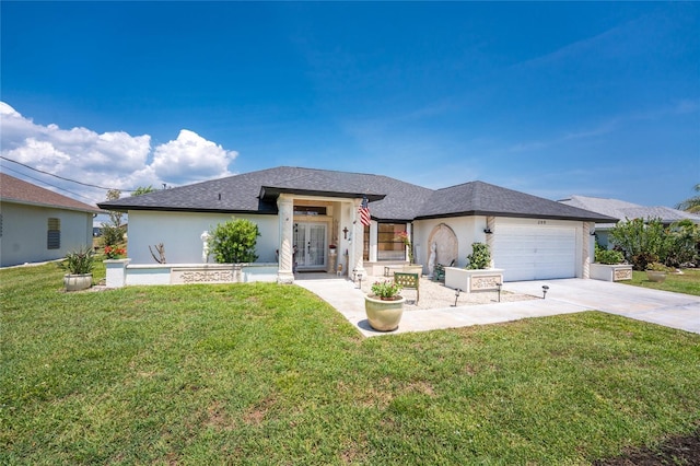 209 Fairway Rd, Rotonda West, FL 33947 - view of front of home with french doors, stucco siding, concrete driveway, and a garage