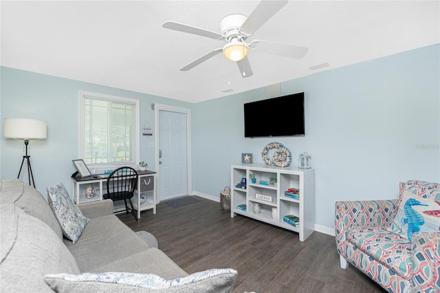 859 E 2nd St, Englewood, FL 34223 - living area with wood finished floors, baseboards, and a ceiling fan