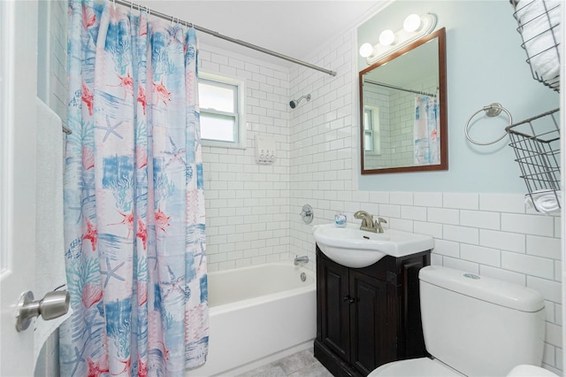 859 E 2nd St, Englewood, FL 34223 - full bath with tile walls, vanity, toilet, and shower / bath combination with curtain