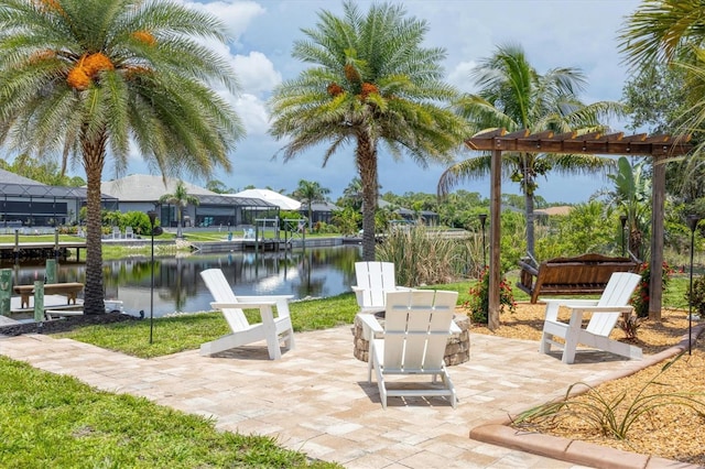 8127 Consul St, Port Charlotte, FL 33981 - view of patio / terrace featuring a water view and a pergola