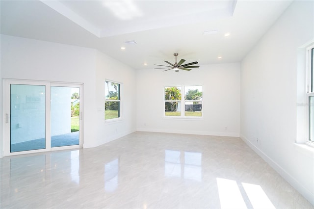 482 Sunset Rd N, Rotonda West, FL 33947 - empty room with recessed lighting, ceiling fan, baseboards, and light tile patterned floors
