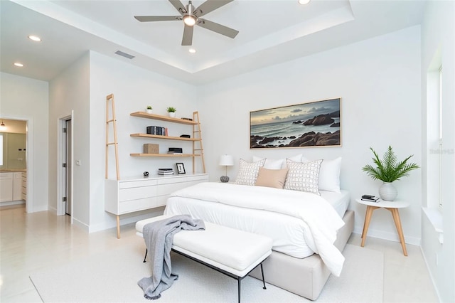482 Sunset Rd N, Rotonda West, FL 33947 - bedroom featuring recessed lighting, baseboards, a tray ceiling, and ceiling fan