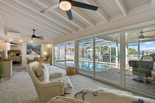 7530 Whitcomb St, Englewood, FL 34223 - sunroom with ceiling fan and a wall mounted air conditioner