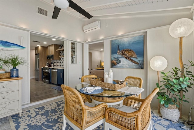7530 Whitcomb St, Englewood, FL 34223 - dining room featuring a ceiling fan and an AC wall unit