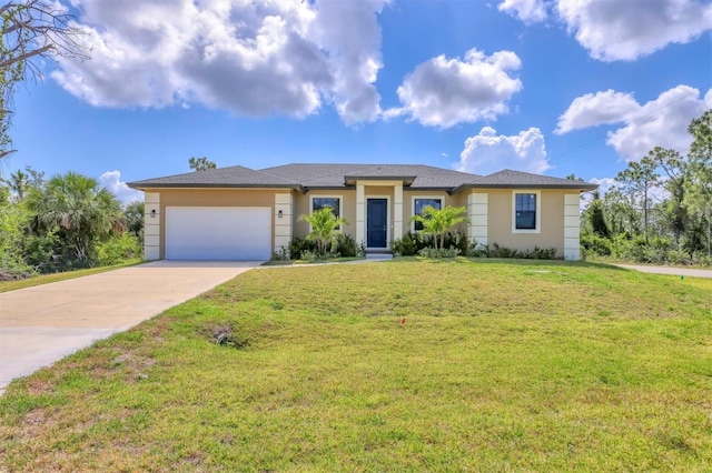 10242 Hallendale Dr, Port Charlotte, FL 33981 - view of front of property featuring an attached garage, driveway, stucco siding, and a front yard