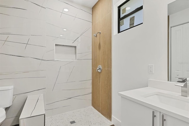 10242 Hallendale Dr, Port Charlotte, FL 33981 - full bath featuring toilet, vanity, and a shower stall