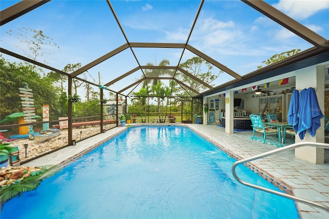 13703 Drysdale Ave, Port Charlotte, FL 33981 - outdoor pool with a patio, a lanai, and a ceiling fan