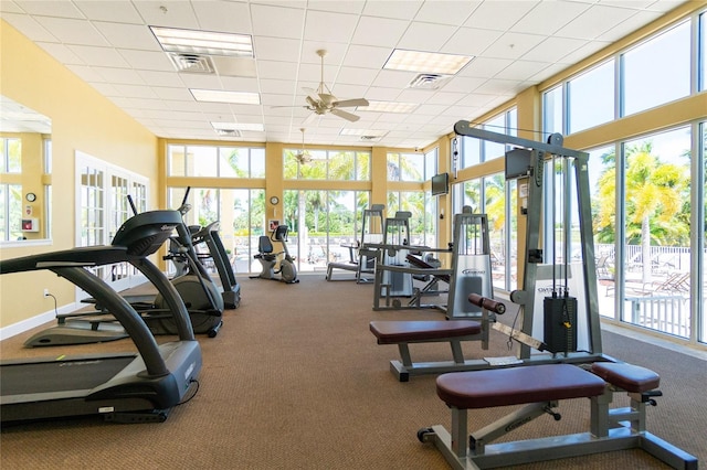 8405 Placida Rd Unit 406, Placida, FL 33946 - gym with ceiling fan, carpet flooring, and a paneled ceiling