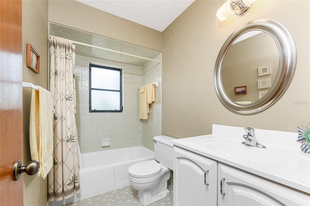 1337 Le Pera Rd, Englewood, FL 34223 - bathroom with toilet, vanity, shower / tub combo, tile patterned floors, and a textured ceiling