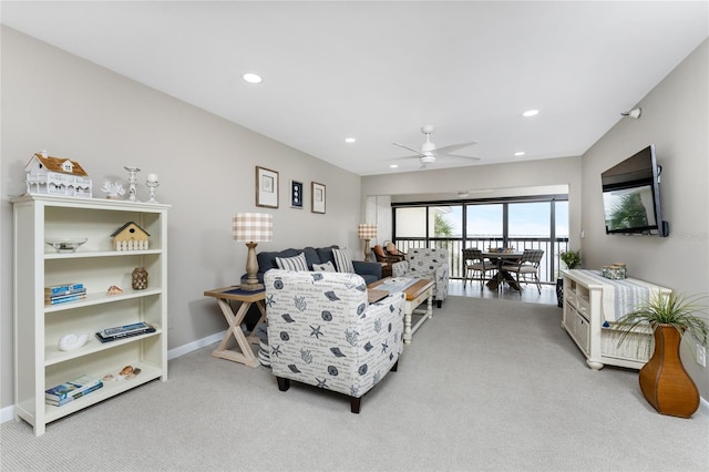 1591 Beach Rd Unit 402, Englewood, FL 34223 - carpeted living area featuring ceiling fan and recessed lighting