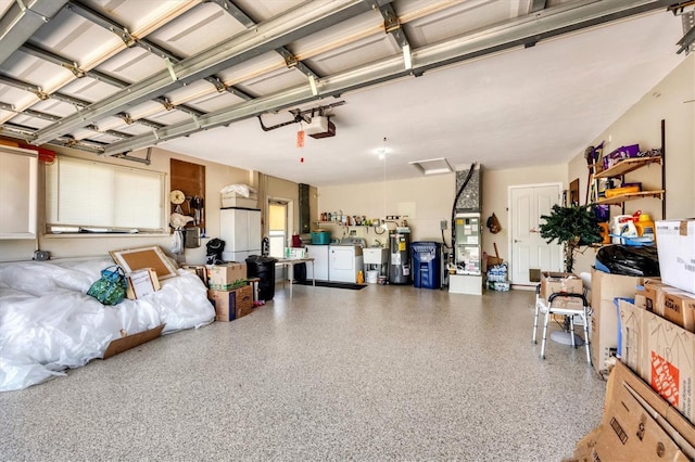1040 Caples St, Englewood, FL 34223 - garage featuring independent washer and dryer, a garage door opener, water heater, and heating unit