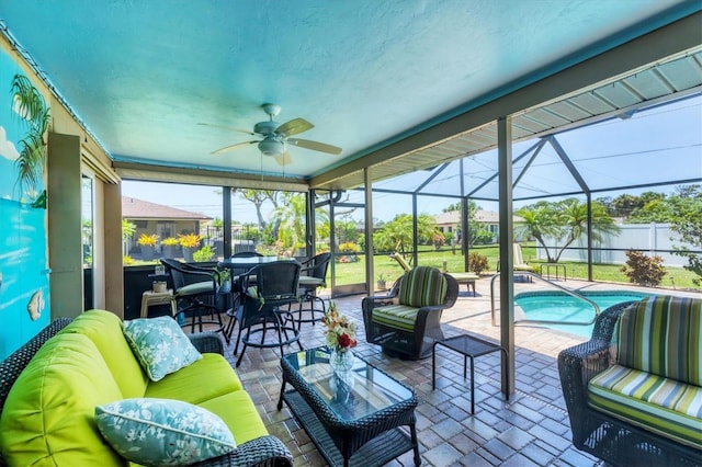 1040 Caples St, Englewood, FL 34223 - sunroom with an outdoor living space and a ceiling fan