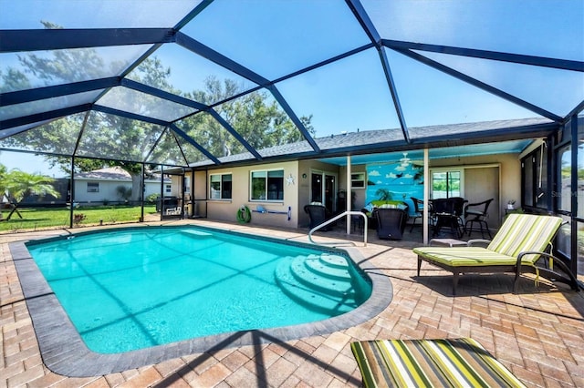 1040 Caples St, Englewood, FL 34223 - outdoor pool featuring a patio, a lanai, and ceiling fan