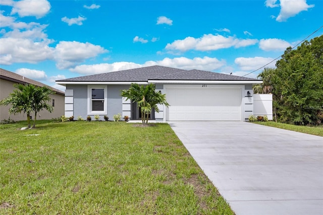 271 Antis Dr, Rotonda West, FL 33947 - ranch-style home featuring an attached garage, concrete driveway, a front lawn, stucco siding, and a shingled roof
