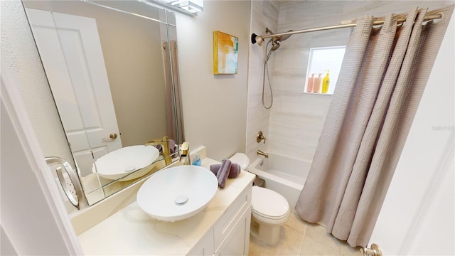 608 Saint Judes Dr, Longboat Key, FL 34228 - full bath featuring toilet, shower / bath combo with shower curtain, vanity, and tile patterned floors
