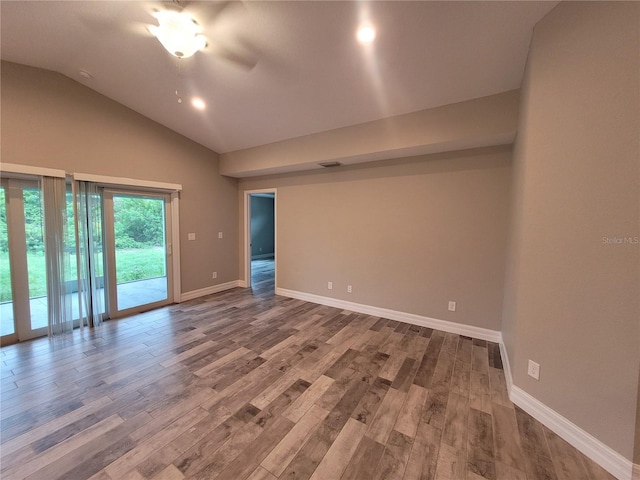 134 Swan Dr, Rotonda West, FL 33947 - unfurnished room with wood finished floors, ceiling fan, and high vaulted ceiling
