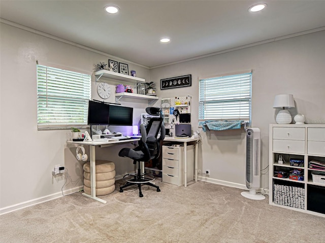 21519 Fairway Ave, Port Charlotte, FL 33952 - office with carpet, baseboards, recessed lighting, and crown molding