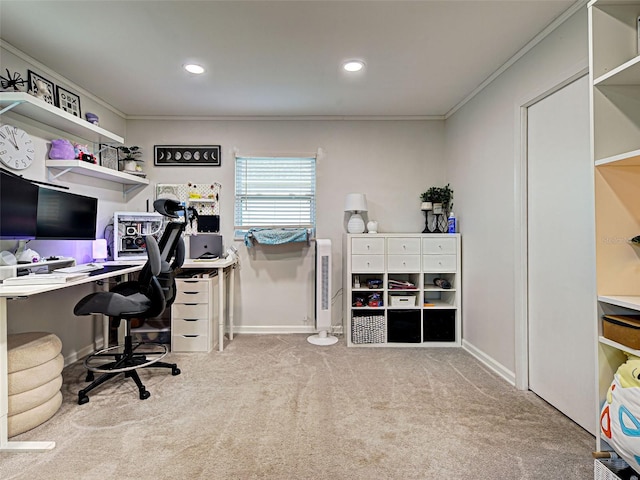 21519 Fairway Ave, Port Charlotte, FL 33952 - carpeted home office featuring ornamental molding, baseboards, and recessed lighting