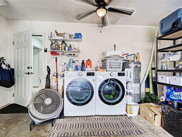 21519 Fairway Ave, Port Charlotte, FL 33952 - laundry room featuring water heater, separate washer and dryer, and a ceiling fan