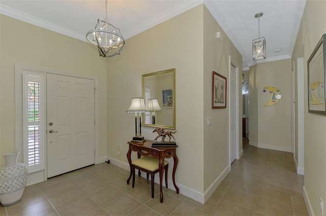 13051 Creekside Ln, Port Charlotte, FL 33953 - entrance foyer with a chandelier, light tile patterned flooring, and ornamental molding