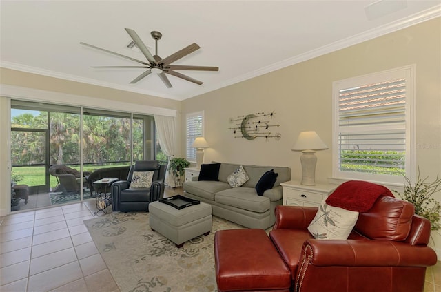 13051 Creekside Ln, Port Charlotte, FL 33953 - tiled living area with ceiling fan and ornamental molding