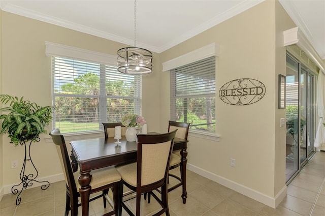 13051 Creekside Ln, Port Charlotte, FL 33953 - dining area featuring a chandelier, ornamental molding, and light tile patterned floors