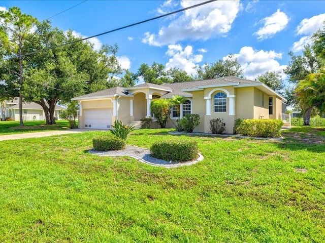 23 Pine Valley Ct, Rotonda West, FL 33947 - single story home featuring stucco siding, a garage, concrete driveway, and a front lawn