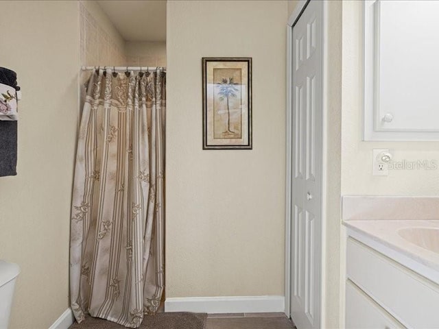 23 Pine Valley Ct, Rotonda West, FL 33947 - full bath with vanity, a closet, and curtained shower