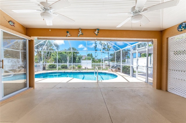 127 Jennifer Dr, Rotonda West, FL 33947 - swimming pool with ceiling fan, a patio, and a lanai