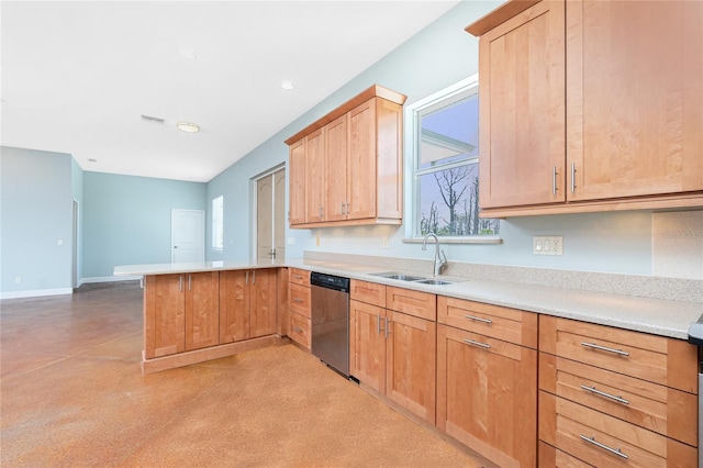 1930 Massachusetts Ave, Englewood, FL 34224 - kitchen with dishwasher, a peninsula, light countertops, light brown cabinets, and recessed lighting