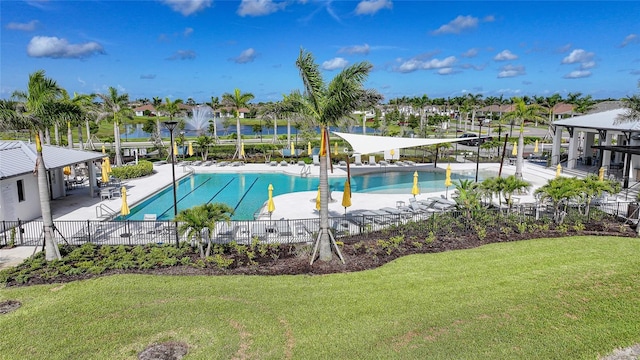 17921 Grand Prosperity Dr, Venice, FL 34293 - community pool with a patio area, a water view, and a gazebo