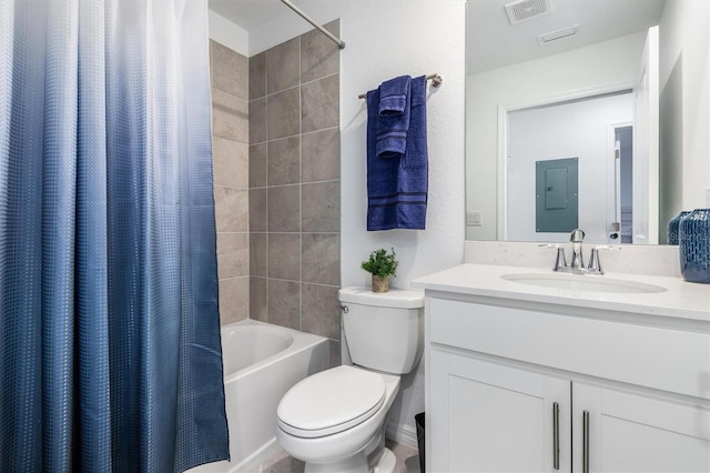 12550 Galapagos Ct Unit 104, Venice, FL 34293 - bathroom with vanity, electric panel, and shower / bath combination with curtain