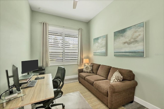 1269 N Lavina St, North Port, FL 34286 - home office featuring wood finished floors and ceiling fan