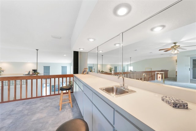 196 Lecturn St, Port Charlotte, FL 33954 - kitchen featuring a ceiling fan, light countertops, carpet, open floor plan, and recessed lighting