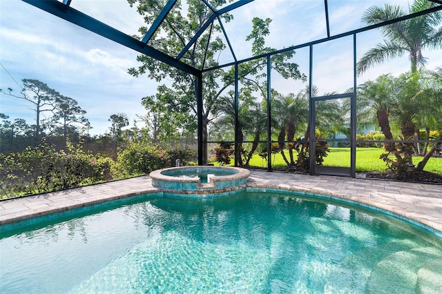 10487 Coquina Ct, Placida, FL 33946 - view of pool with a lanai, a pool with connected hot tub, and a patio