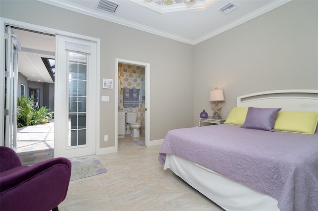 10487 Coquina Ct, Placida, FL 33946 - bedroom featuring crown molding, access to outside, and connected bathroom
