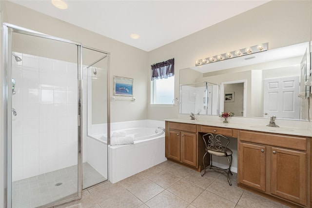 117 Abercrombie Ave, Englewood, FL 34223 - full bath featuring a shower stall, a garden tub, double vanity, and tile patterned floors
