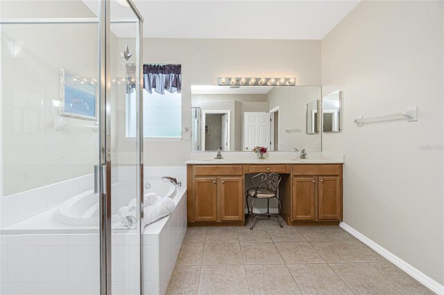 117 Abercrombie Ave, Englewood, FL 34223 - full bath with a bath, double vanity, tile patterned flooring, and a stall shower