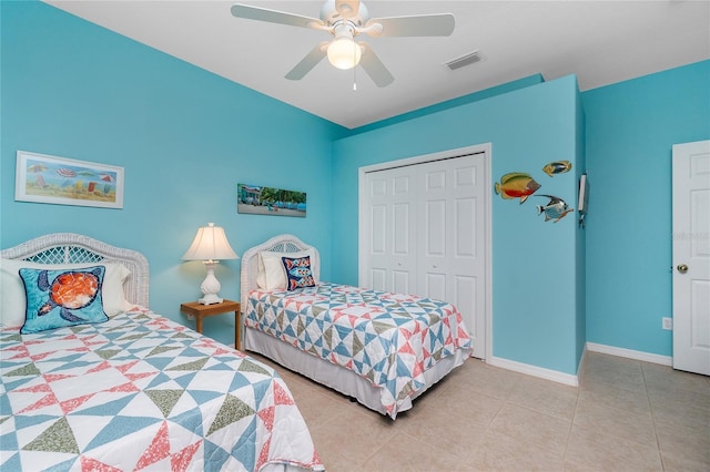 117 Abercrombie Ave, Englewood, FL 34223 - bedroom featuring tile patterned flooring, a closet, and ceiling fan