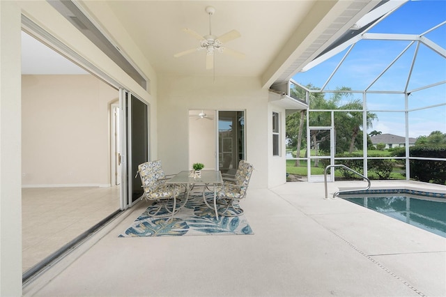 117 Abercrombie Ave, Englewood, FL 34223 - view of patio / terrace with a ceiling fan, glass enclosure, and an outdoor pool