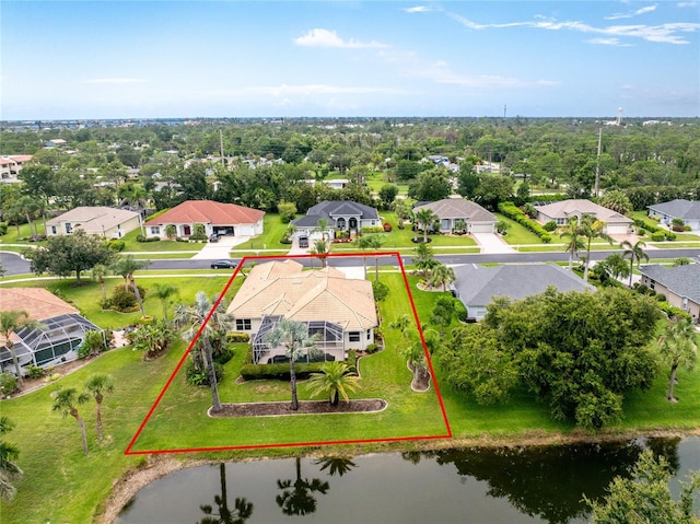 117 Abercrombie Ave, Englewood, FL 34223 - aerial perspective of suburban area featuring property boundaries highlighted and a large body of water
