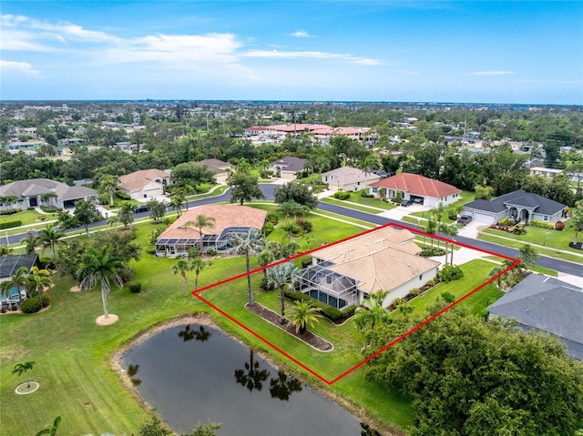 117 Abercrombie Ave, Englewood, FL 34223 - aerial perspective of suburban area with property boundaries highlighted and a nearby body of water