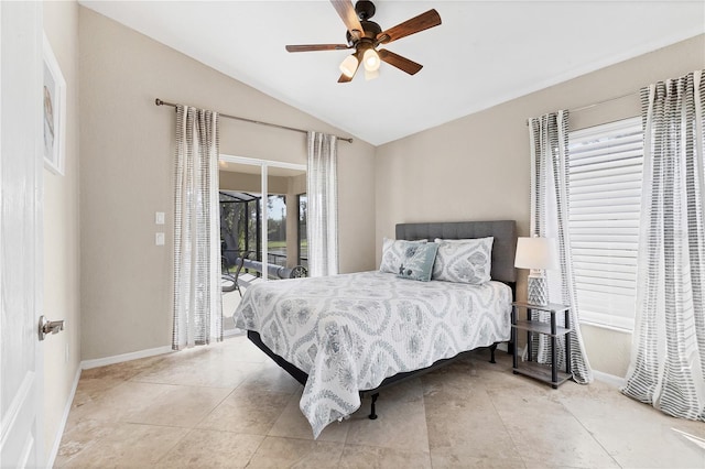 39 Pine Valley Ct, Rotonda West, FL 33947 - bedroom featuring lofted ceiling, access to outside, and ceiling fan