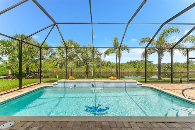 10029 Boylston St, Port Charlotte, FL 33981 - swimming pool with glass enclosure, a patio, and a water view