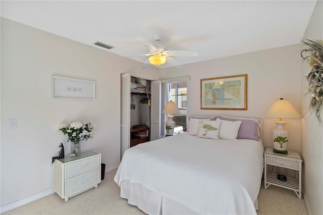 609 Deerwood Ave, Englewood, FL 34223 - bedroom featuring a closet, light colored carpet, and ceiling fan