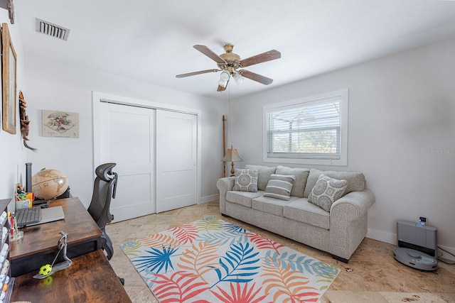 1030 Haste Ln, Englewood, FL 34223 - office area featuring a ceiling fan and baseboards