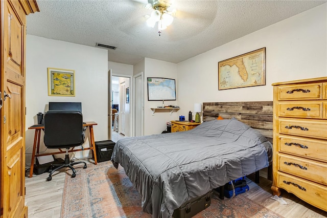 7104 Castilla St, Port Charlotte, FL 33981 - bedroom featuring a textured ceiling, light wood-style flooring, ceiling fan, and a desk